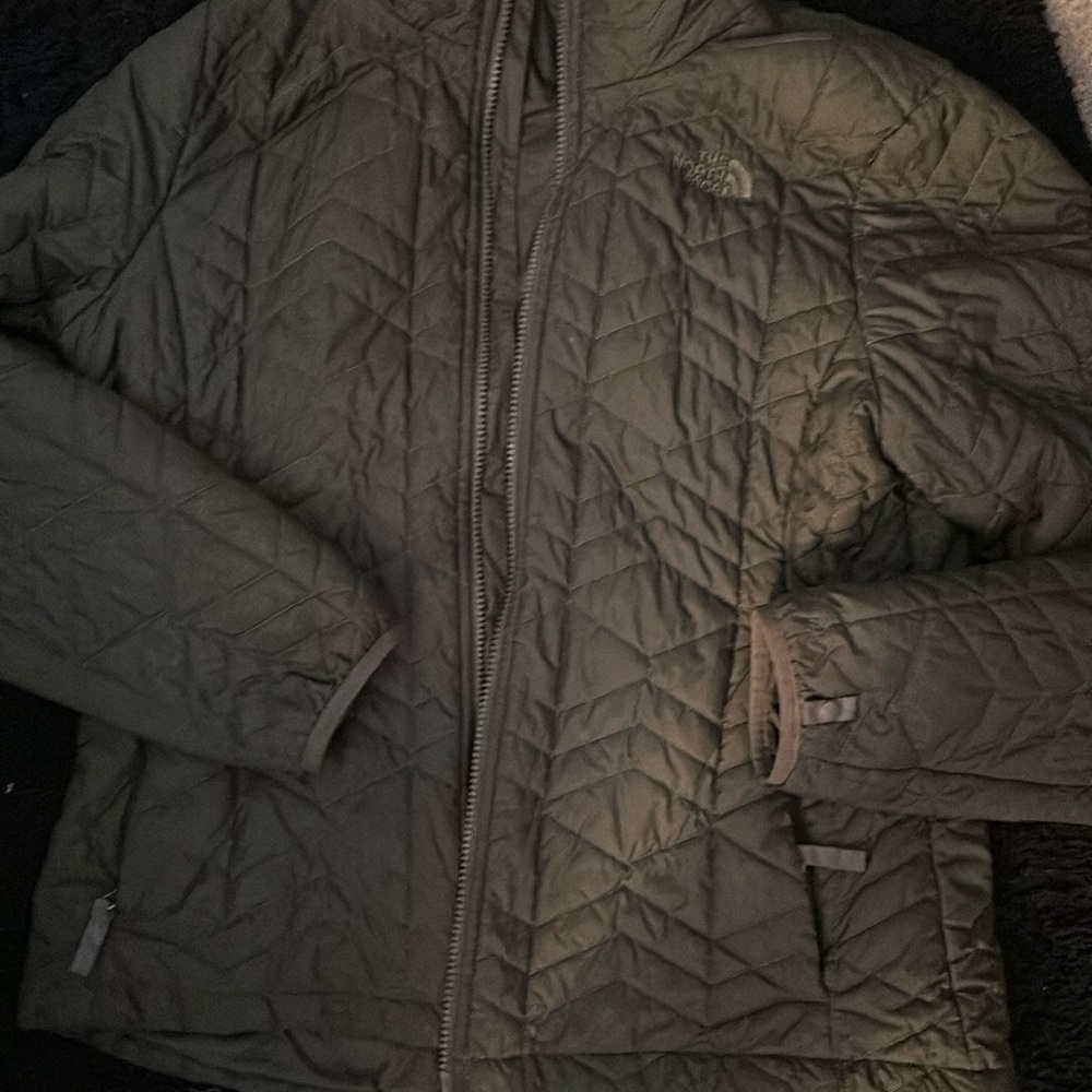 Green northface puffy coat with insulation